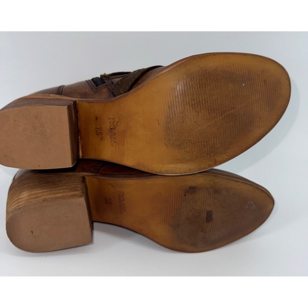 BED|STU ROAN Brown Leather Boots 4 Buckle Block Heel Moto Boho Western Sz 7.5 - Picture 13 of 14